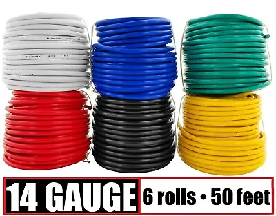 14 Gauge 12v Automotive Primary Wire Remote Cable CCA - 6 Rolls - 50 Feet Each • $23.95