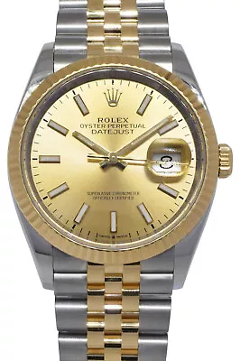 Rolex Datejust 36 18k Yellow Gold/Steel Champagne Dial Mens Jubilee Watch 126233 • $11950