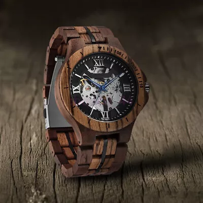 Men Watch Wooden Watches Mechanical Man Watch Hollow Out Wristwatches Gifts AUS • $77.36