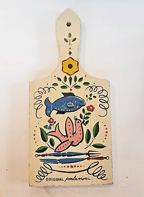 Vintage Original Ambrosioni Wood Cutting Board Hand Painted Fish Bird Japan • $28