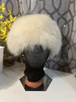 Vtg White Artic Fox Fur Pillbox Hat Plush Natural Pill Box • $125.95