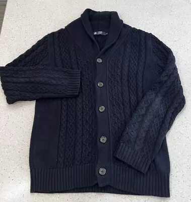 J.CREW Cardigan Mens Medium Navy Blue Heavyweight Button Up Sweater Cable Knit • $49.75