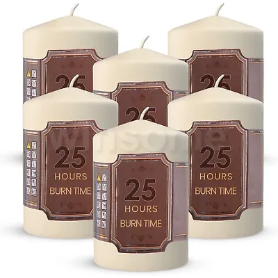 £4.49 • Buy Unscented Thick Round Classic Church Pillar Table Candles 25 Hour Long Burn Time