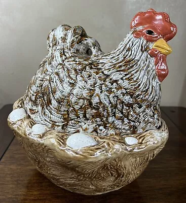 Vintage Chicken Hen Rooster Cookie Jar Mold Hand Painted Ceramic 1980's • $37