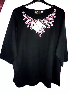 £19.99 • Buy Bnwt Size 22-24 Bob Mackie Black 3/4 Sleeve Tunic Top + Bead & Embroidery Detail