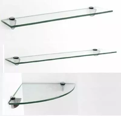 £9.95 • Buy Wall Mounted Clear Glass Shelve Shelf Rack Kitchen Bathroom Bookcase Home Office