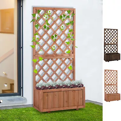 Wooden Flower Planter Stand W/ Plant Climbing Trellis Shelf For Garden Outdoor • £55.99