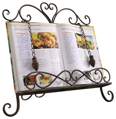 Antique Metal Cookbook Stand ~ Book Holder ~ Easel W/ Weighted Chains • $36.99