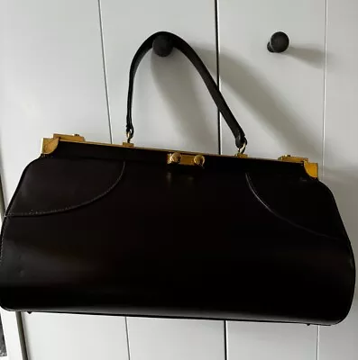 Ackery Vintage Handbag Ladies Genuine Leather Dark Brown Bag Made In England • £35.99