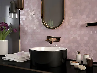 Unique Hexagon Mosaic: Blue Black White Pink Tiles Sheet Walls Splashback • £12.89