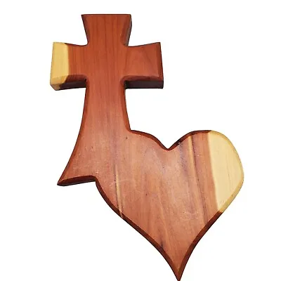 Hand Carved Wooden Cross With Heart Wall Hanging Home Decor Beautiful Christian • $29.95