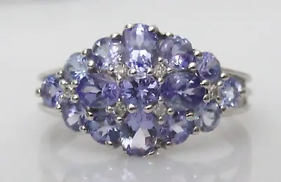 Gold Diamond Ring - Ex QVC 9ct White Gold Tanzanite Diamond Cluster Ring Size O • £175