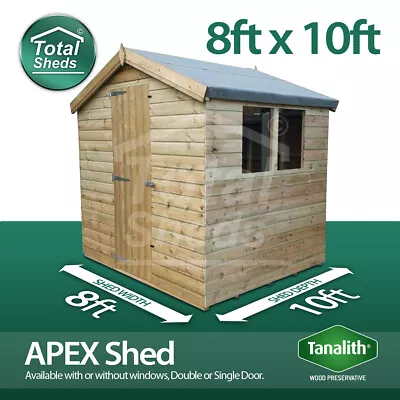 10x8 Pressure Treated Tanalised Apex Shed Quality Tongue And Groove 10FT X 8FT • £1231.82