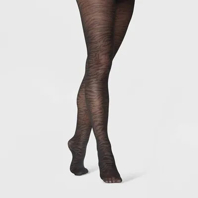 Women's Zebra Pattern Mesh Fashion Tights - A New Day Black Size M/L • £6.15