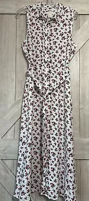 Cynthia Rowley White Floral Print Linen Shirt A-line Sleeveless Dress Maxi Sz12 • £38.49