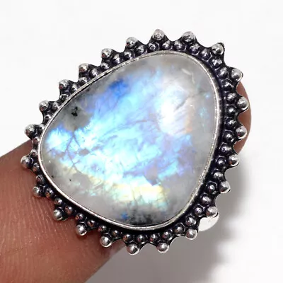 Rainbow Moonstone 925 Silver Plated Gemstone Ring US 11 Exquisite Gift GW • $3.99