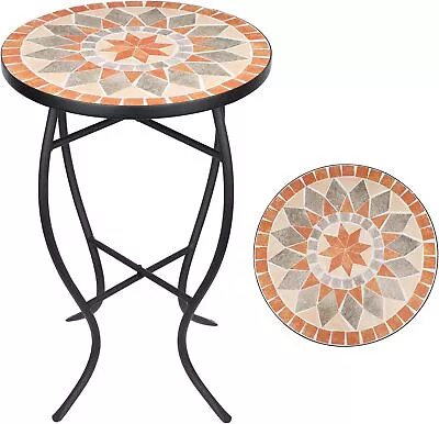 VCUTEKA Mosaic Side Table 21  Round End Table With 14  Ceramic Tile Gold  • $83.70