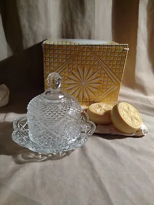 Vintage Crystal Butter Dish By Avon W/2 Hostess Soaps NEW W/Original Packaging • $15