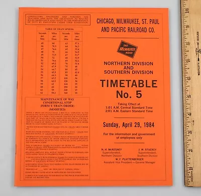 Vintage 1984 The Milwaukee Road Railroad Employee Timetable No. 5 • $9.99