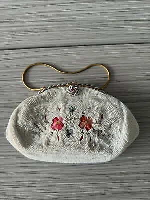 Vintage Point De Beauvais Hand Embroidery White Micro Seed Beaded Purse FRENCH • $40