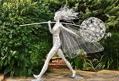 Large Metal Wandering Fairy Statue .... Stainless Steel Garden Sculpture • £1295