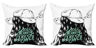 YOLO Pillow Covers Pack Of 2 Girl With A Backwards Hat • £18.99