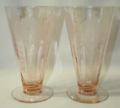 Two Pink Tiffin Classic Etch Footed Tumblers • $29.95