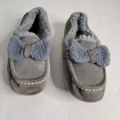 Ugg Ansley Loafers Womens Sz 10 Slip On Moccassins Slippers Suede Gray Blue Bow • $28.90