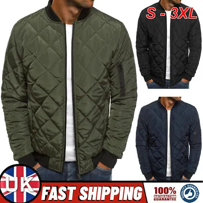 Men Quilted Padded Puffer Jacket Casual Winter Warm Coat Bomber Zip Up Outwear • £18.99
