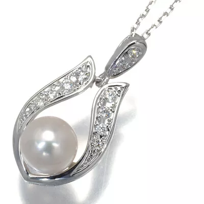 Auth MIKIMOTO Necklace Akoya Pearl 8.2mm Diamond 18K 750 White Gold • $904.70