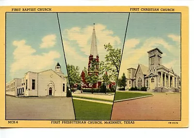 First Baptist-Christian-Presbyterian Churches -McKinney-Texas-Vintage Postcard • $6.99