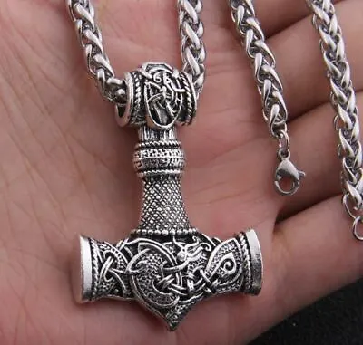 New Mens Stainless Steel Norse Viking Thors Hammer Mjolnir Pendant Necklace • $12.88