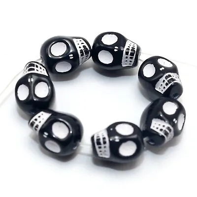 100 Black Colour With White Acrylic Halloween Gothic Skull Beads 10mm Steam Punk • $3.32