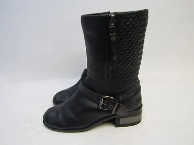 Vince Camuto Womens Size 8.5 M Black Leather Zip Buckle Mid Calf Fashion Boots • $34.19