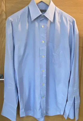 £8.99 • Buy Lagerfeld Men’s Blue Cotton French Cuffs Dress Shirt Size 15.5 With Collar Stays