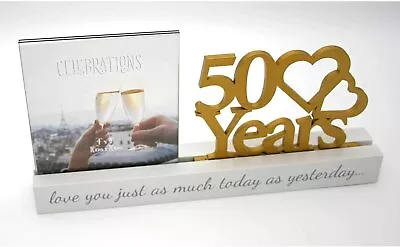 £11.09 • Buy GOLDEN Wedding Anniversary Photo Frame 4  X 4  Photos 50 Years Picture Gift Idea