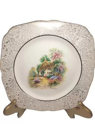 H&K Tunstall Homestead Cottage Porcelain Plate Made In England Square Cake • $15.39