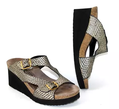 Mephisto Terie Womens Size 7.5 US 38 EU Wedge Sandals Gold Snake Leather Shoes • $99.95