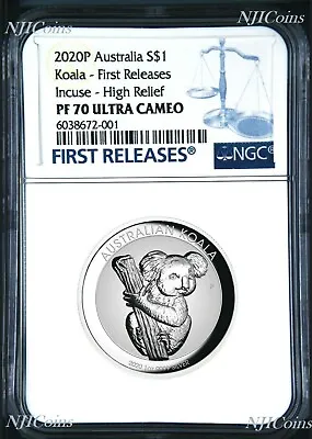 $143.99 • Buy 2020 Australia FIRST INCUSED HIGH RELIEF 1oz Silver Koala $1 Coin NGC PF70 