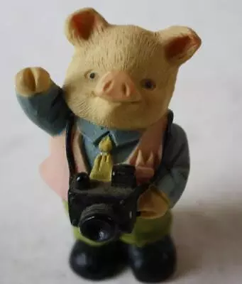 Pig Figurine Waving Standing Suit Camera Miniature Resin Unmarked Figure --- • $6.99