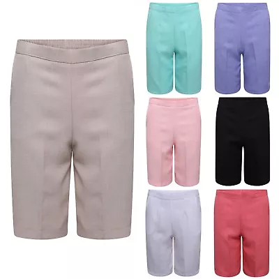 Ladies Loose Fit Lightweight Summer Knee Length Semi Elasticated Waist Shorts  • £7.99