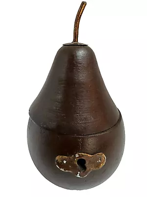 RARE Vintage Wood Pear Shape Tea Caddy Trinket Box Hinged Lid & Metal Home Decor • $56.49