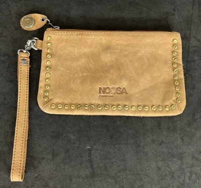 $30 • Buy Noosa Amsterdam Brown Leather Studded Clutch Purse - 20.5cm X 12cm