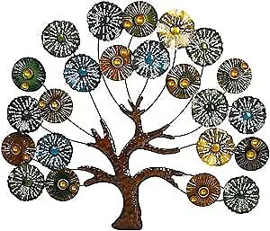  Metal Wall Art Modern Large Tree Of Life Wall Art With Multi Colored Leaves  • $66.07