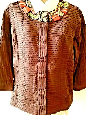 Chicos Burundi Beat Bernita Bead Jacket Blazer Chocolate Brown Size 2 NWT • $22.99