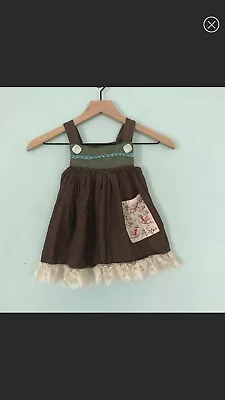 Misha Lulu Denim A-Line Bird Printed Girls Bib Overall Dress 2 • $45