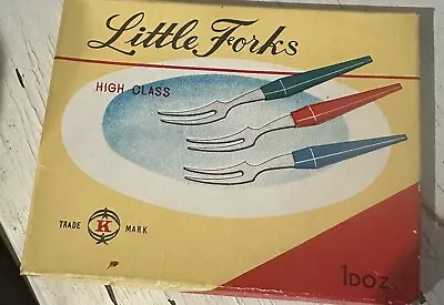 Vintage Little Forks Cocktail Forks - Boxed Set Of 11 Pink White Green • $10