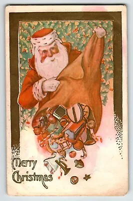 Santa Claus Christmas Postcard Pouring Toys From Sack 1908 Vintage Embossed • $6.80