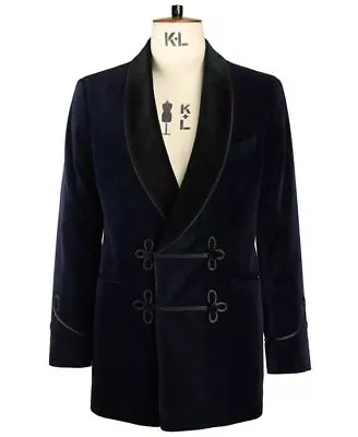 Men's Smoking Jacket Blue Velvet Vintage Style Host Wear Dinner Jacket Blazers • $169