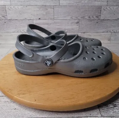 £16.58 • Buy Crocs Women Size 6 Silver Slip On Mary Jane Shoe Double Strap Sling Back